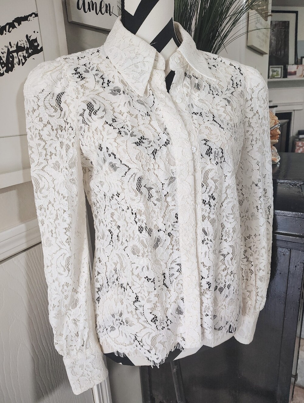 L'AGENCE $375 Jenica Floral Lace Blouse Ivory Women's Small Petite Coquettegirl - Picture 7 of 12